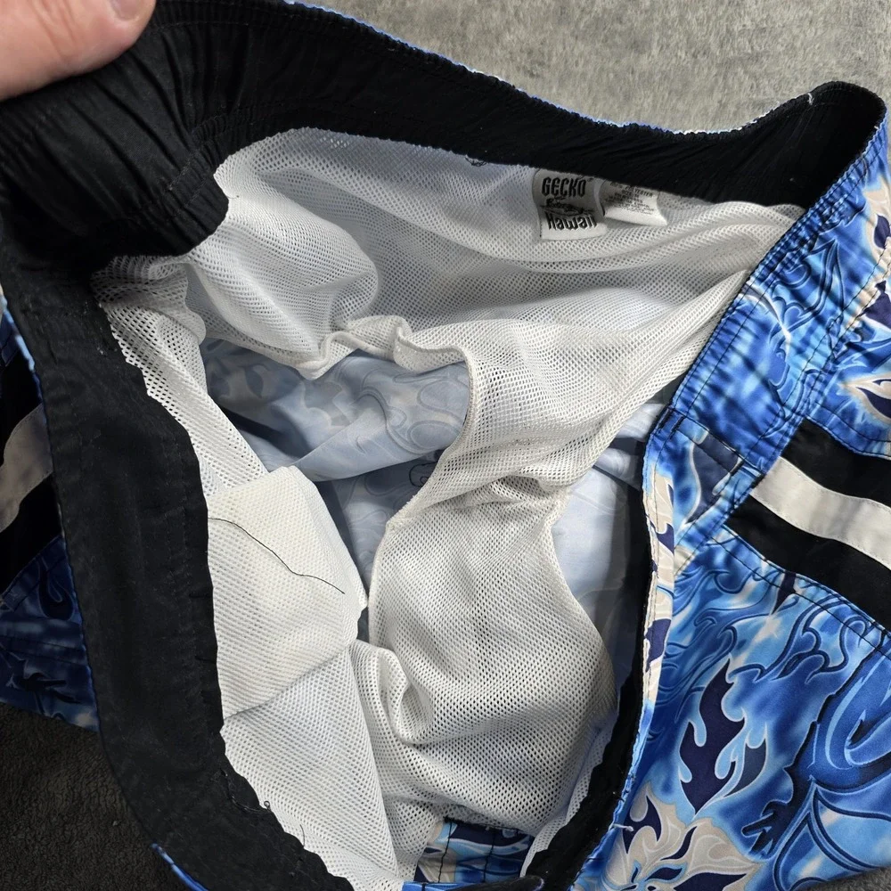 Gecko Hawaii Shorts Mens M Boardshorts Blue Floral Gecko Drawstring 10